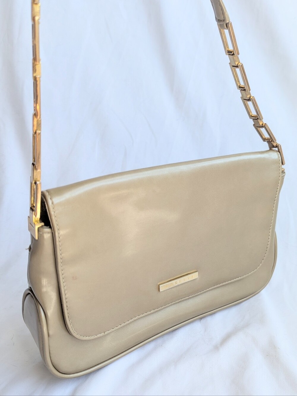 Rosetti Beige Shoulder Bag Gold Chain Strap Flap Purse